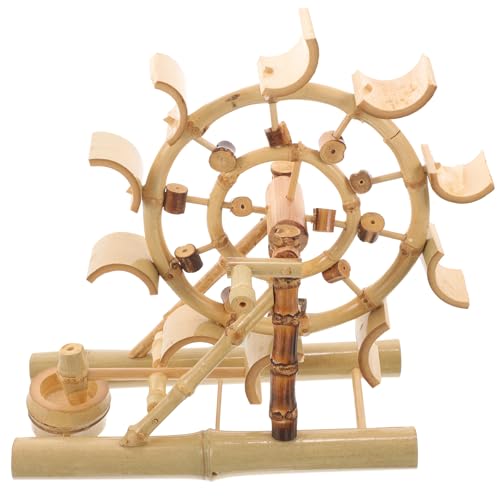 HOMSFOU Décoration Intérieure en Bambou Naturel, Roue à Eau Décorative Artisanale de Table, Ornement Unique pour Bureau, Sculpture Déco Maison, Hélice de...