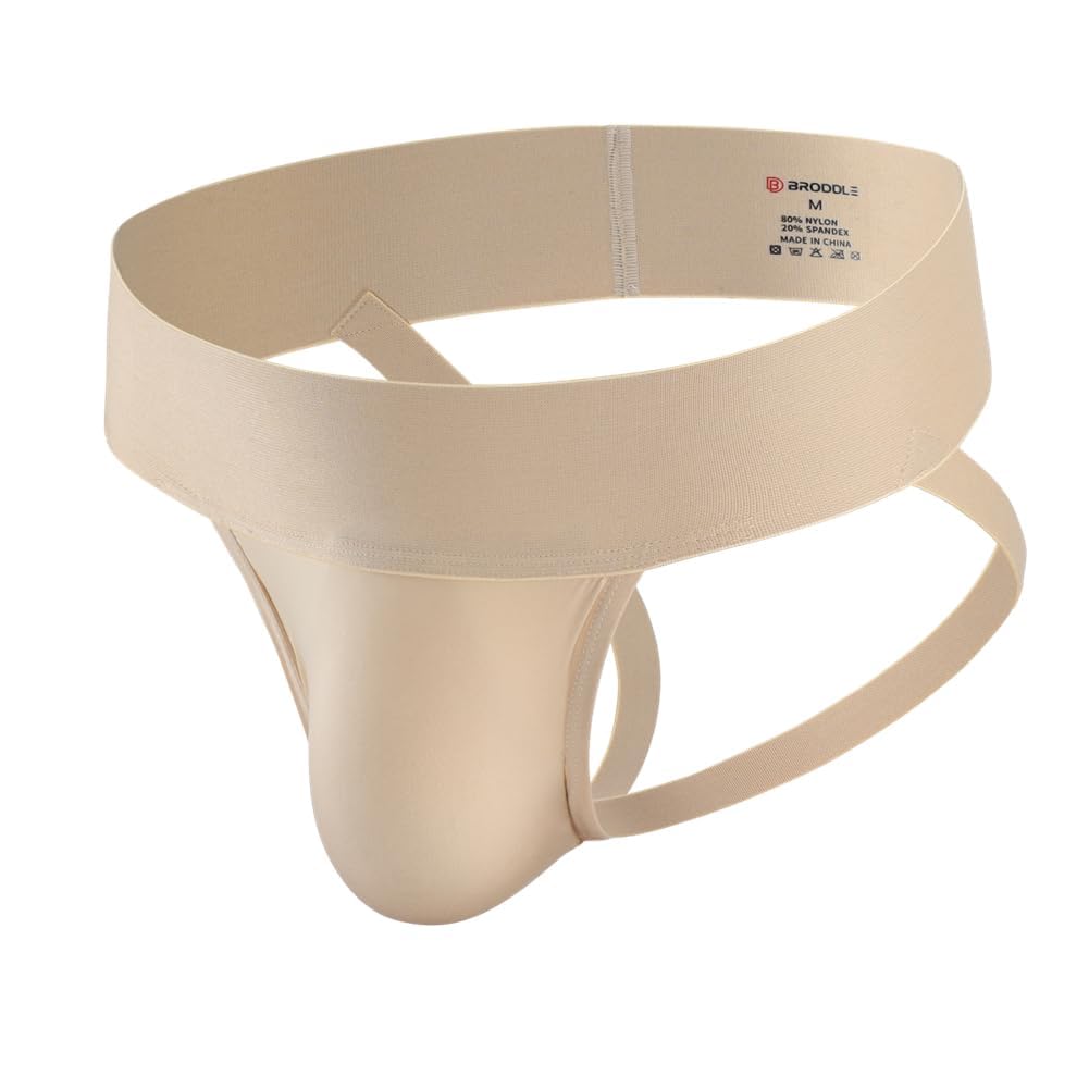 BRODDLE Men's Jockstrap Nylon Pouch 2.5 Inch Wide Band Performance Workout Daily Sports Athletic Supporters Beige