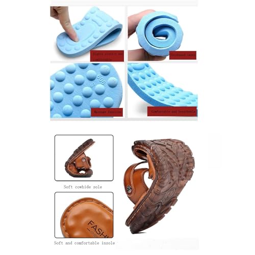 CLSQLXYJZC Men's Outdoor Leather Closed Toe Soft Sole Adjustable Arch Support Beach Sandals, Casual Two Uses Beach Flat Walking Breathable Sandles, for Travel, Beach, Meeting, Shopping, Leisure3