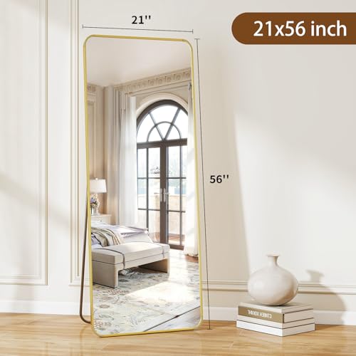 Image of BEAUTYPEAK Gold Full Length Mirror, 56 inchx21 inch Rounded Corner Floor Mirror Standing Hanging or Leaning Against Wall, Suitable for Bedroom or Dressing Room