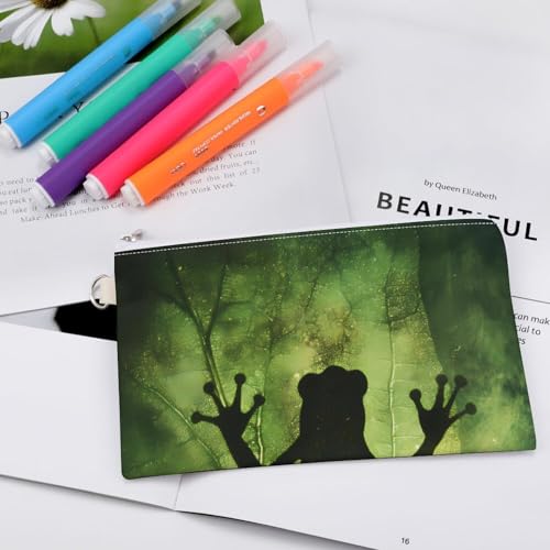 Frogs Shadow On The Leaf Fashion Coin Purse Change Makeup Bag Canvas Pencil Pouch Travel4