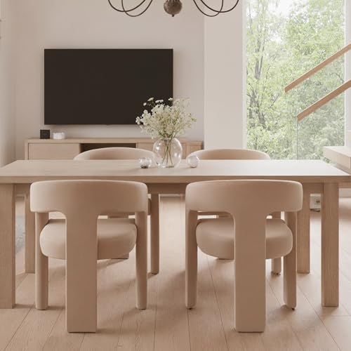 Image of HNY Modern Barrel Kitchen & Dining Room Chairs Set of 4, Velvet Upholstered Accent Chairs with Arm, 18.5'' Wide Side Armchair Vanity Chairs for Living Room Bedroom Makeup Small Spaces, Khaki