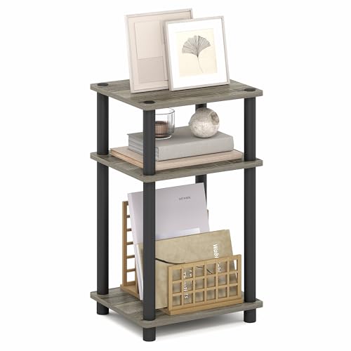 Image of Furinno Turn-N-Tube Side Table, 3-Tier End Table with Open Shelf, Toolless Assembly Night Stand, Bedside Table, for Living Room, Bedroom, Grey Oak