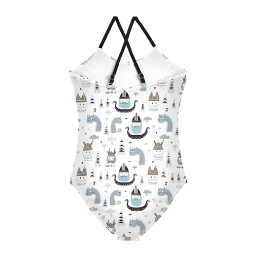 Girl's Swimsuit 1-Piecing Toddler Girl Bathing Suit Toddler Swim Suits for Girls Beach Swimwear Little Vikings Trendy Scandinavian2