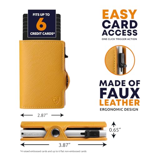 Card Blocr Womens Slim Wallet for Small Purses, Pop Up Wallet with Anti Theft RFID Blocking Credit Card Holder for Women in Orange PU Saffiano Leather - Thumbnail 2