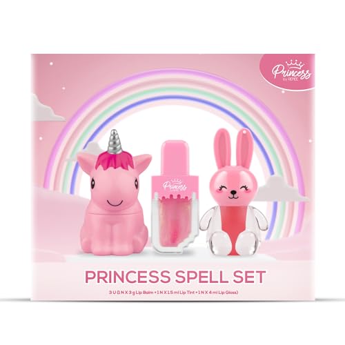 Princess by RENEE Princess Spell Set, Safe & Skin-friendly Lip Care Combo For Preteens | Includes Snowball Lip Balm, Sugar Sparkles Colour Changing Lip Gloss, Bunny Lip Tint