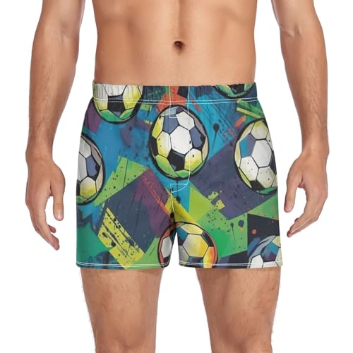 innewgogo Colorful Soccer Men's Cotton Boxer Shorts Moisture-Wicking Sleep Shorts