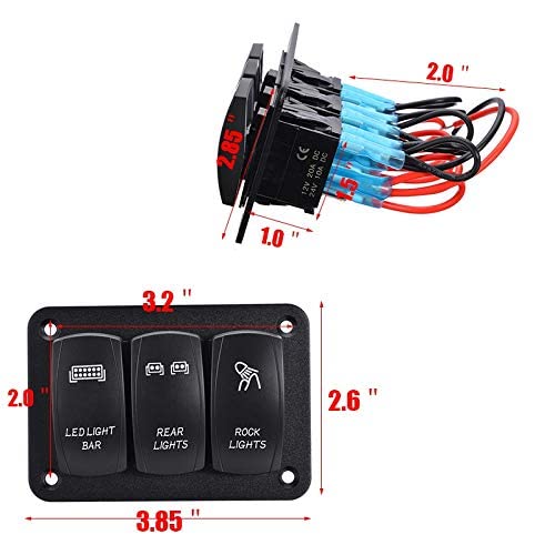 1pc 2 Gang Rocker Switch Panel ON/Off Toggle Switch Control Panel Blue LED Light 12/24V Compatible with Boat Auto Parts