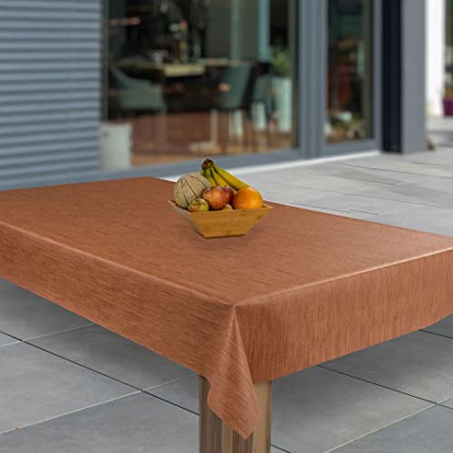 laro Wachstuch-Tischdecke Abwaschbar Garten-Tischdecke Wachstischdecke PVC Plastik-Tischdecken Eckig Meterware Wasserabweisend Abwischbar, Muster:Orange Lachs Leinenoptik, Größe:110x160