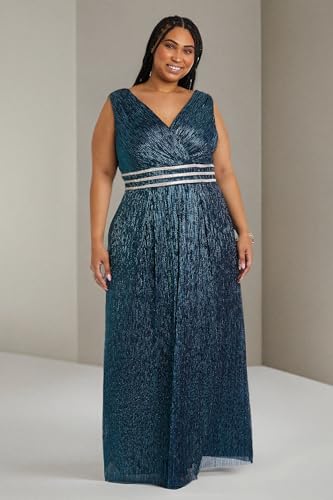 Image of R&M Richards Women's Sleeveless Maxi Dress - V-Neck Pleated Long Formal Gown W /Rhinestone Trim - Party & Cocktail Attire