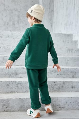 Image of Arshiner Toddler Boys Letter Embroidery Half Zip Sweatshirt & Pants Set Fuzzy Fleece Fall Winter Outfits 2~6 Years