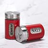 Salt And Pepper Shakers Set - Stainless Steel & Glass, Adjustable Pour Holes, 3.25" Tall (Red)