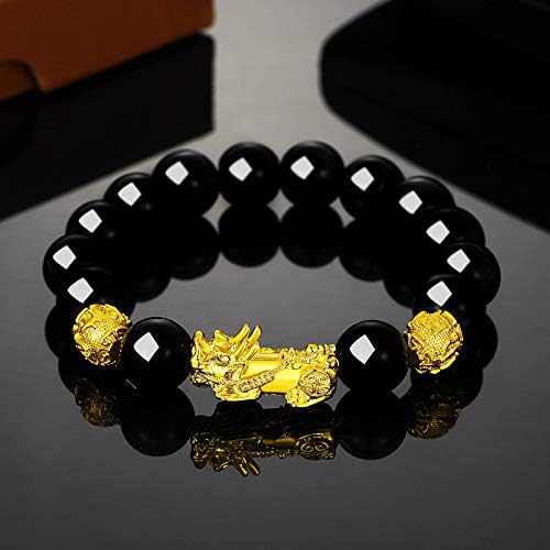 Vanski Feng Shui Prosperity Bracelet 12mm Natural Bead Bracelet with Golden Pi Xiu/Pi Yao Lucky Wealthy Amulet Brecelet - Image 2