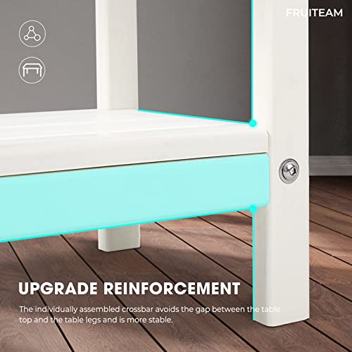 Fruiteam 2-Tier Patio Side Table, Rectangular Modern Outdoor Table White, Easy-Maintenance & Hassle-Free Installation, Dual-Purposed Poly Lumber End Table As A Foot-Stool, Coffee Table, Plant Stand #TOP4