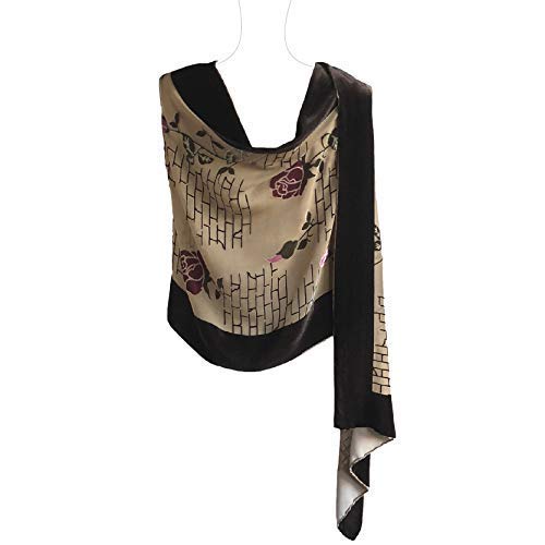 Silk Base Burn-out Velvet Shawl, 72" L x 21" W, Rose & Wall, Brown-Red2