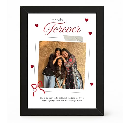 Image of Framekaari Friends Forever Customized Photo Frame | Personalized Gift | Minimal Polaroid Design | Custom Photo & Text | Tabletop & Wall Mount | Room & Home Decor | 16x21 cm (Design-18)