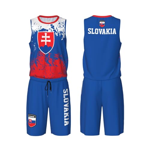 Slovakia Flag Grain (2) Basketball Jersey Uniform Suit for Men Adults Training Athletic Set