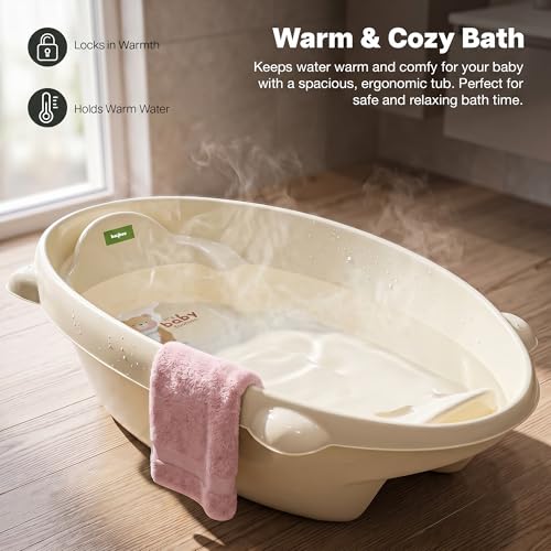 Image of Baybee AquaHug Baby Bath Tub for 0 to 5 Years | Ergonomic Bath Tub for Kids with Anti-Slip Base & Quick Drains | Sitting & Lying Babies Bather & Baby Bathing Tub for Boys Girls (White)
