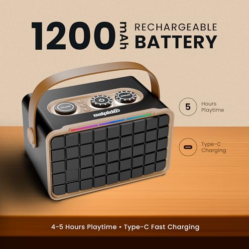 Image of Party Waves 150, Portable Bluetooth Speaker, 10W Output, 1200mAh Battery, LED Lights, Bluetooth 5.3, Multi-Control Knobs, Supports BT /TF Card /USB /AUX /Type-C Input, (Black)