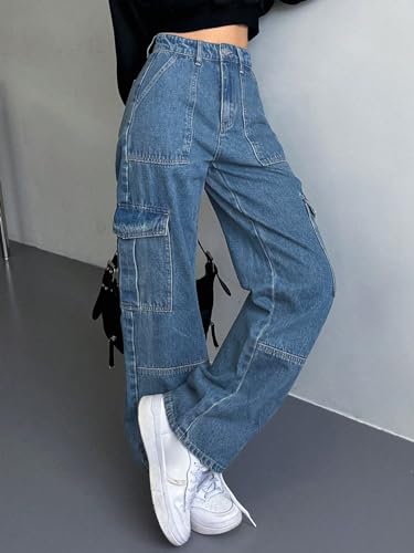 Image of Leriya Fashion Women's Wide Leg Fit High Rise Baggy | Wide Leg Jeans High Waist | Bell Bottom | Cargo Jeans