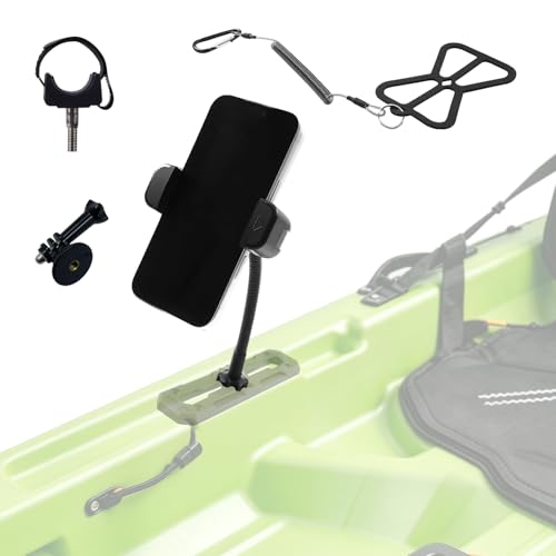 Searoam Universal Marine Boat Phone Mount for Action Camera Kayak Phone Holder with Flexible Gooseneck Anti-Lost Lanyard 360 Adjustable Phone Cradle for Fishing Boats Canoe
