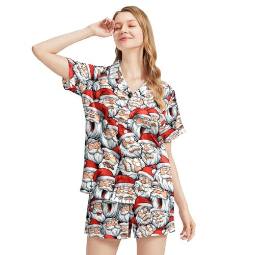 Image of Silk Satin Pajama Set for Women Summer Lounge Pjs Sets 2 Piece Suit Ladies Button Down Tops And Shorts Sleepwear
