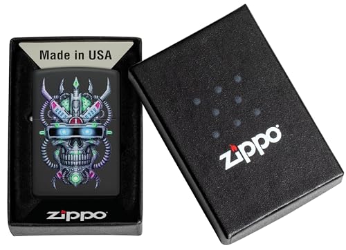 Image of Zippo Black Matte- Cyber Skull Design with Futuristic Circuitry, Refillable, (BIS Certified)