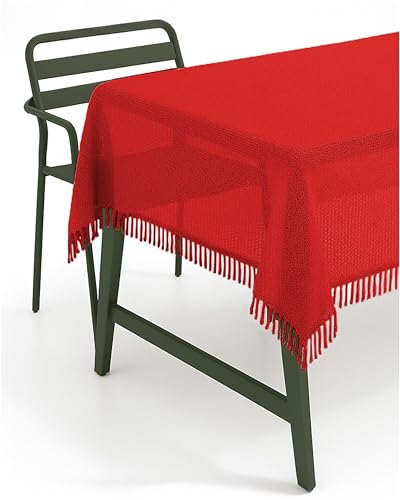 texpot Gartentischdecke 130 x 160 cm rot mit Fransen wetterfest geschäumt rutschfest