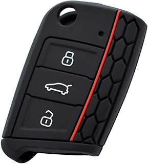 Berfea Key Cover Remote Key Fob Cover Case Silicone Protector Sleeve holder Key Accessories compatible with VW Volkswagen Polo GOLF 7 Mk7 Tiguan Seat Skoda