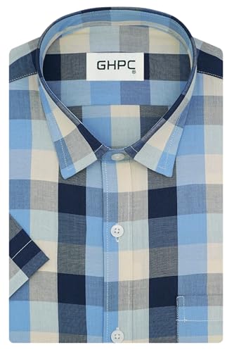 Image of GHPC by Arihant Men's 100% Cotton Plaid Checks Half Sleeves Regular Fit Formal Shirt