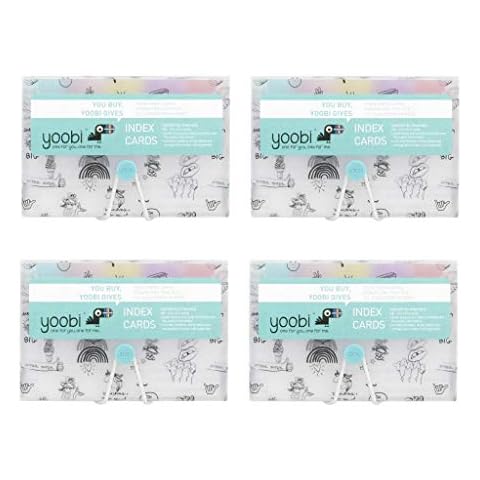 Yoobi Index Cards with Case | 4 Pack of Fun | 400 Total Notecards with Holder | Create Flash Cards for Homeschool Cover