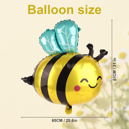 Image of 6PCS Bee Balloon 31 Inch,Cute Smile Face Bee Balloons Yellow and Black Bee Foil Mylar Balloons,Lovely Woodland Honeybee Balloons for Baby Shower Bee Themed Party Birthday Decoration Supplies