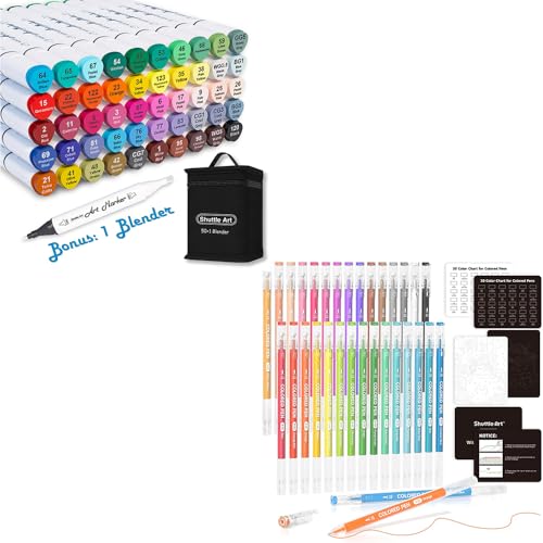 Shuttle Art Alcohol Marker Bundle, Set of 51 Colors Dual Tip Alcohol Markers + 30 Colors Journal Pen