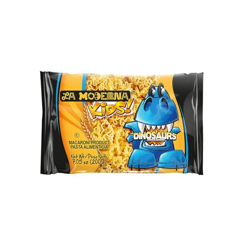 La Moderna, Kids Dinosaur Pasta, 7.05 Oz (Pack Of 1) - Made With Durum Wheat Semolina | Fun Shapes For Kids | Enriched With Iron & B Vitamins | Non-Gmo | Kosher | Quick Family Meal