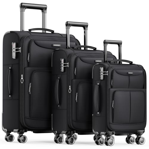 SHOWKOO Luggage Sets 3 Piece Softside Expandable Durable Suitcase Sets | Durable Oxford Fabric...