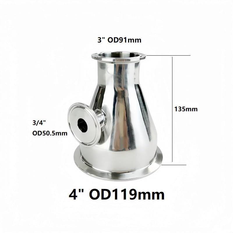 Koncentryczny reduktor ze stali nierdzewnej 304 2 "do 4"/3 "do 4" z interfejsem termometru 19 mm połączenie zaciskowe z trzema końcówkami rura przemysłowa(3x4 With Accessory)