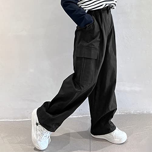 Image of Rolanko Girls Cargo Pants Wide Leg Streetwear Kids Pants with Pockets Trendy Jogger Trousers 4-14 Years