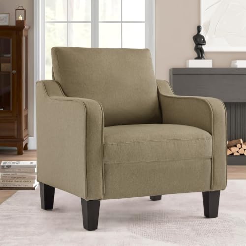 Image of Mid-Century Modern Accent Chair, Living Room Chair, Comfy Reading Armchair, Upholstered Small Sofa Chair for Bedroom, Office, Brown
