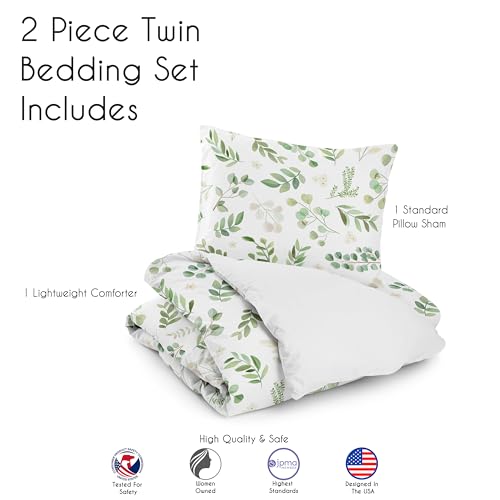 Image of Sweet Jojo Designs 2-Piece Twin Comforter Set (Green Floral Leaf) for Girls /Boys, Teen, Kids Bedding, Bed in a Bag incl. Blanket & Pillow Sham (Boho, Watercolor Botanical, Woodland, Tropical, Garden)