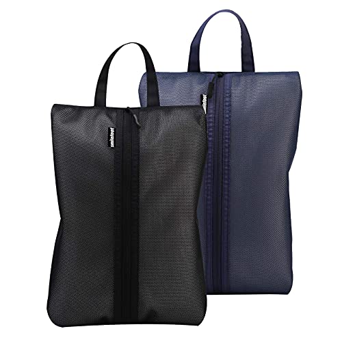 [Fluckey] smilefoot [さらに大きいサイズ] シューズバッグ 防水防臭 防汚防塵 半透明 シューズケース スポーツ 超軽量 靴入れ袋 男女兼用 アウトドア 出張 旅行 ゴルフ (拡大版-黒＆紺色)