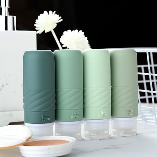 Image of Gemice Travel Bottles for Toiletries, Tsa Approved 3oz Portable Travel Bottles, BPA Free Leak Proof Squeezable Travel Size Containers, Travel Accessories for Shampoo Conditioner Lotion (4 Pack), Green