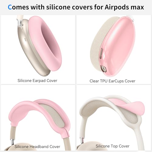 Image of Hard Case for AirPods Max 2 Supports Sleep Mode, Travel Carrying Headphone Case with AirPods Max 2 /1 Clear Ear Cups Cover /Silicone Earpad Case /Headband Cover, Protective Portable Storage Bag, Pink
