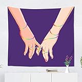バレンタインデーのタペストリー2人の女性が手をつないで紫色のレズビアンカップルバレンタインデーの壁掛け家の装飾のための寝室の居間 150cm x 130cm