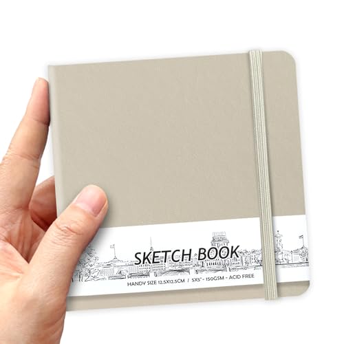 Carnet de croquis carré en cuir synthétique de 12,7 cm avec 58 feuilles beiges de 150g