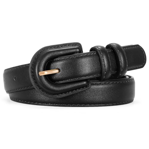 SANSTHS Belt for Women with Same-Color Buckle PU Leather Thin Waist Belt Fashion Versatile Women Belt for Jeans Pants Dresses