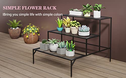 Plant Stand Indoor Outdoor - 3 Tier Metal Tall Plant Stands - Ladder Plant Holder Shelf - Multiple Planter Organizer Shelves - Flower Pot Display Rack For Living Room, Balcony, Garden, Patio, Black #TOP2