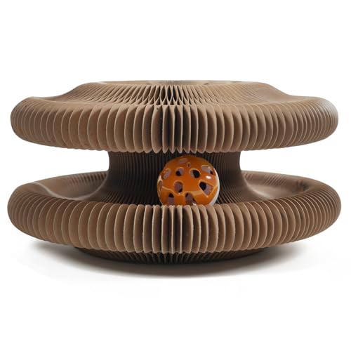 Magic Organ Cat Scratcher Cardboard, Interactive Scratch Cat Toy with Bell Ball, Foldable Scratching Board, Corrugated Cardboard Scratch Pad for Indoor Cats, Round(1PCS)