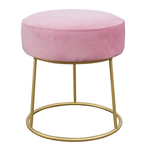 TOV Furniture The Nina Collection Modern Velvet Upholstered Round Backless Short Stool with Gold Base, Blush