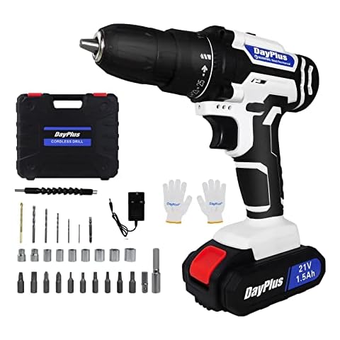 21V Cordless Drill Driver Screwdriver with 1500mAH Li-ion Battery, 2 Variable Speed 25+1 Torque Setting with LED Light, Portable Rechargeable Impact Drill Tool Kit with Storage Case for Home DIY Cover