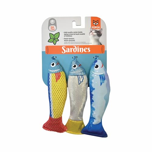 Image of BarkButler x FOFOS Sardine Fish Cat Toys 3pk - 100% Catnip Toys for Cats, Interactive Toys Set - Multicoloured